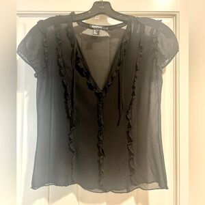 DKNY Black Sheer Silk Blouse, Size 2